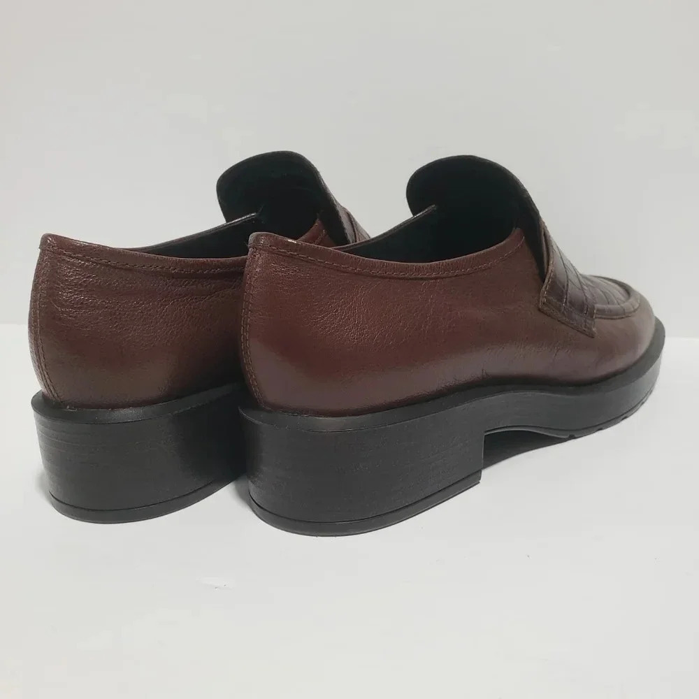 Womans Geox Respira Block Heel Brown Italian Patent Chunky Shoes Size 40 - Picture 3 of 8